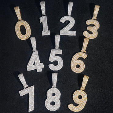 0-9 Number Pendant – Hip-Hop Style S925 Silver Moissanite, Personalized Jewelry - CaratixJewelry