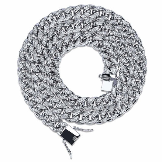 CARÁTIX 10MM Miami Cuban Chain Necklace – Iced Out Hip Hop Jewelry with Paved CZ Rhinestones for Men & Women