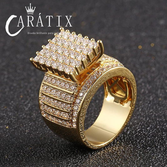 CARÁTIX Micro-Inlaid Zircon Ring | Real Electroplated High Quality Hip Hop Jewelry for Men