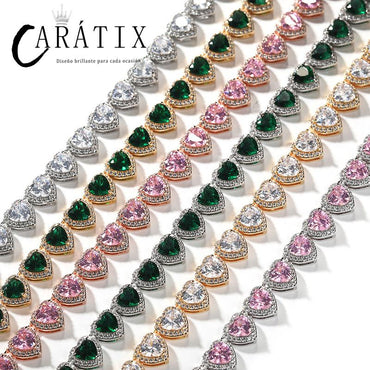 CARÁTIX - Hip Hop 3A+ Cubic Zirconia Bing Iced Out Heart Shape CZ Stone Tennis Link Chain Chokers Necklaces for Men Women Rapper Jewelry Valentine's Day Gift for Men & Girls & Boys Mothers' Day Gift #Springtok