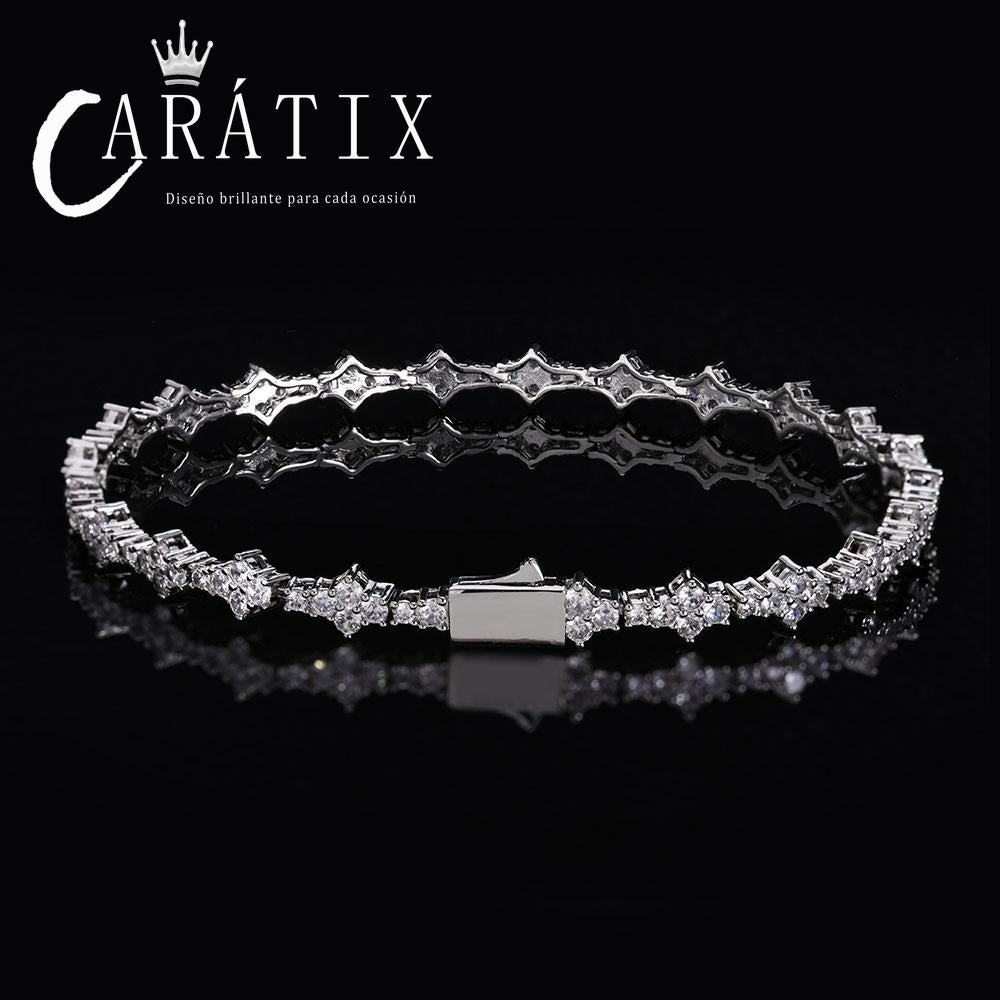 CARÁTIX - Hip Hop 6.5mm Spring Buckle Plane Tennis Chain Zircon Necklace Jewelry Women's Cross-border Men's Couple Bracelet / Necklace Valentine's Day Gift for Men & Girls & Boys Mothers' Day Gift #Springtok