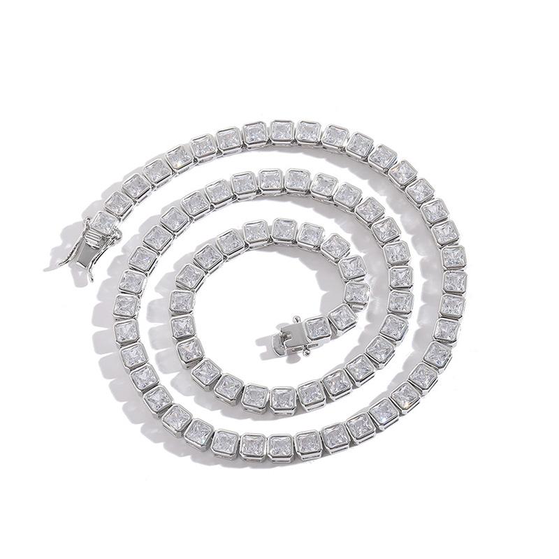 CARÁTIX 4x4mm Square CZ Tennis Chain Necklace – Iced Out Hip Hop Bling Choker for Men & Women | Zircon Cuban Link Jewelry Gift