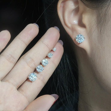Silver Tone Four Prong 0.10ct 0.30ct 0.50ct Moissanite Stud Earrings - CaratixJewelry