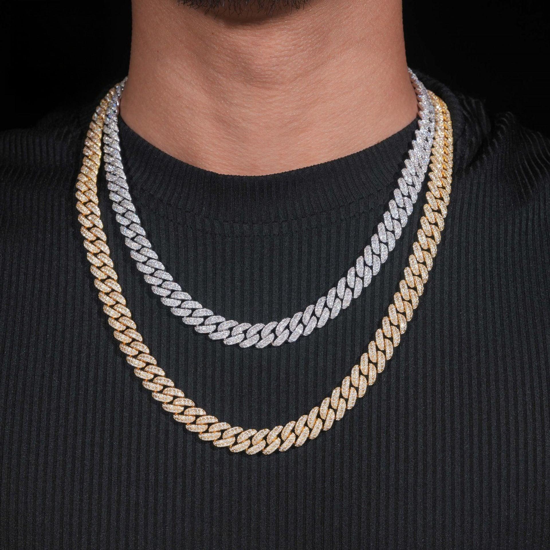 10mm Crescent Moissanite Cuban Link Chain – S925 Sterling Silver Iced-Out Hip Hop Streetwear Necklace - CaratixJewelry