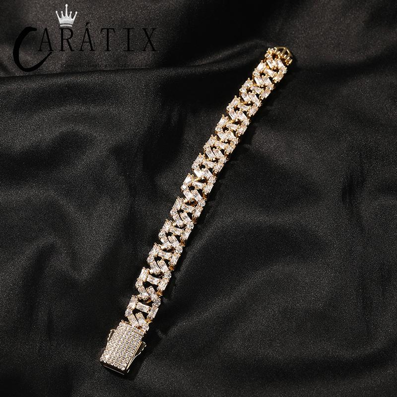 CARÁTIX - Hip Hop Square 3A+ CZ Stone Paved Bling Iced Out 13mm Solid Rhombus Cuban Miami Link Chain Bracelet for Men Rapper Jewelry Valentine's Day Gift for Men & Girls & Boys Mothers' Day Gift #Springtok Necklace
