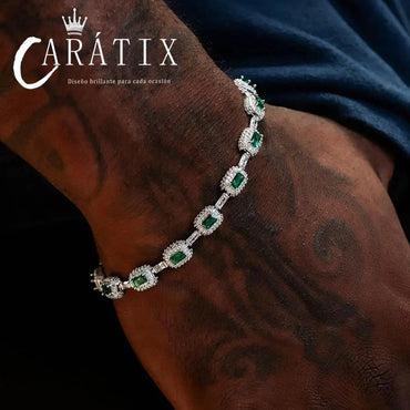 CARÁTIX - Fine Jewelry Bracelet With 7mm Iced Green Emerald Bracelet Gemstone Women Men Gift Valentine's Day Gift for Men & Girls & Boys Mothers' Day Gift #Springtok