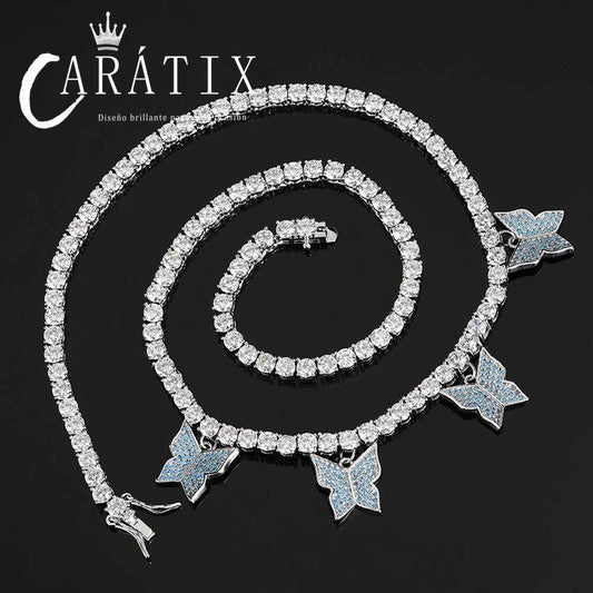 CARÁTIX - 4mm Hip Hop 3A+ CZ Stone Paved Bling Iced Out Butterflys Tennis Link Chain Chokers Necklaces for Men Women Unisex Rapper Jewelry Valentine's Day Gift for Men & Girls & Boys Mothers' Day Gift #Springtok
