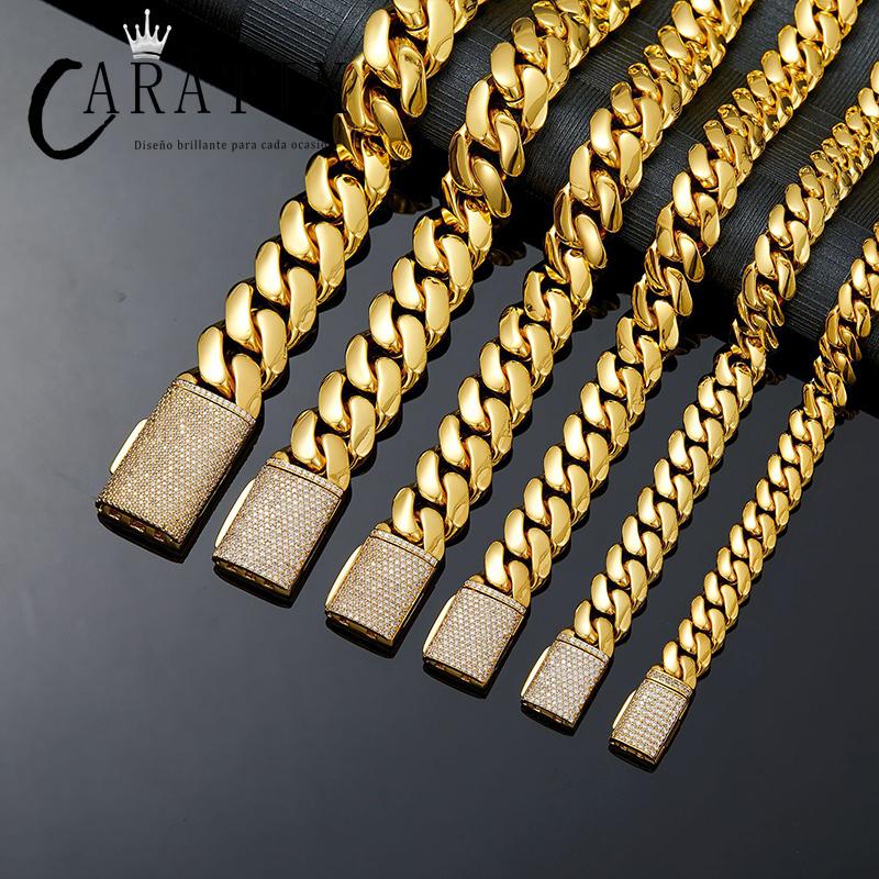 CARÁTIX Golden Stainless Steel Cuban Chain | Iced Out Dense Link Hip Hop Necklace for Men