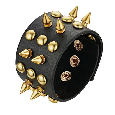 Personality Streetwear Punk Goth Rock Spiked Riveted Wide Leather Cuff Bracelets – Statement Accessories - CaratixJewelry