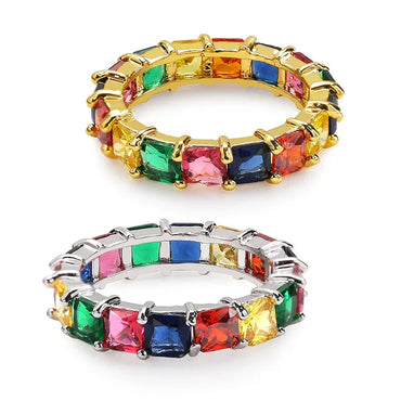Dainty Rainbow Eternity Ring | Slim Iced Out Hip Hop Band | Caratix