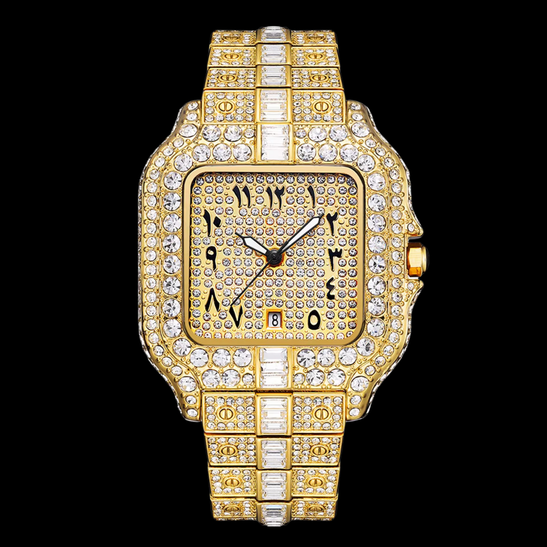 VVS Arabic Numerals Square Dial Iced Out Diamond Watch – Luxury Hip Hop Style
