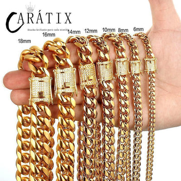 CARÁTIX Cuban Miami Chain | 6–18mm Stainless Steel CZ Hip Hop Necklace for Men - CaratixJewelry