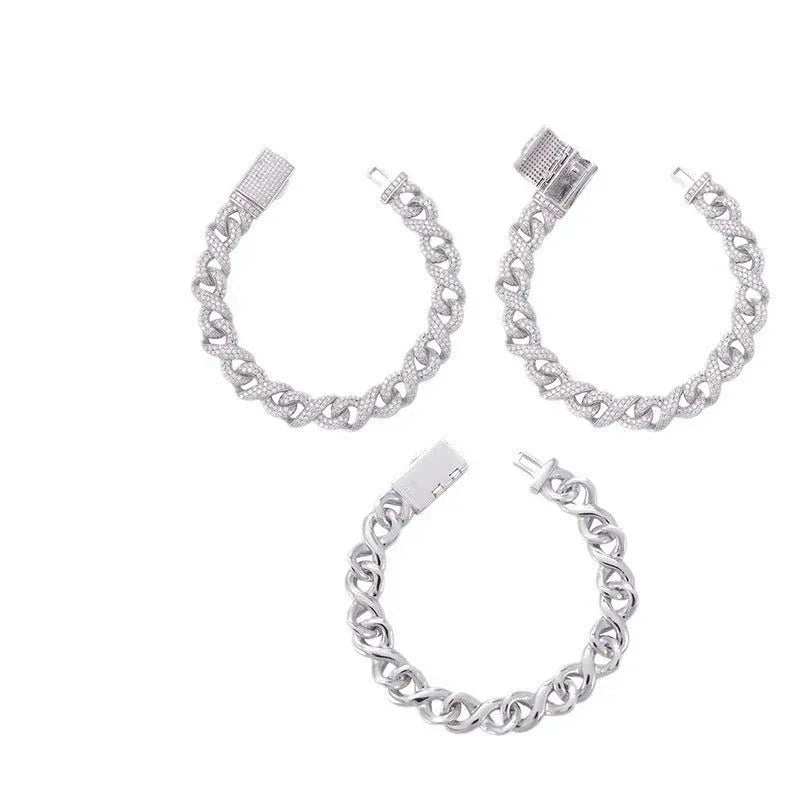 10mm Moissanite Bracelet with Figure-8 Clasp – S925 Sterling Silver Iced-Out Hip Hop Jewelry - CaratixJewelry
