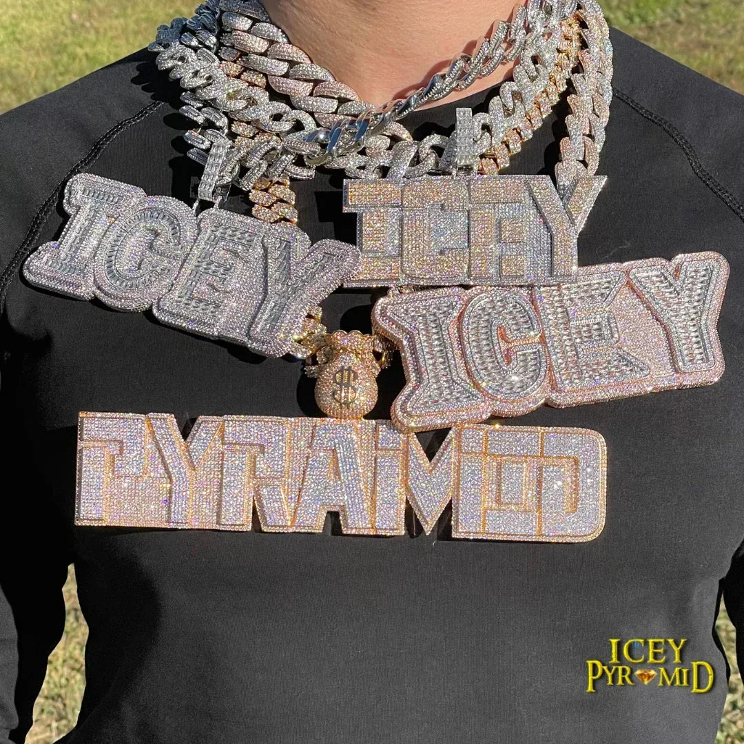 Lux Design Two Layers Iced Out Personalized Custom Name Necklace Pendant – Luxury Hip Hop Jewelry for Men & Women - CaratixJewelry