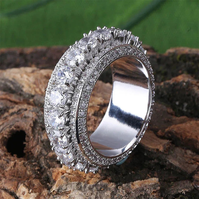 Five-Row Iced Out Spinner Ring | Anti-Anxiety Hip Hop Band | Caratix