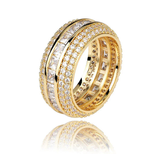 Men's 5-Row Iced Out Ring | Square & Round Hybrid Zirconia Band | Caratix