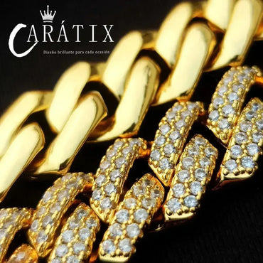 CARÁTIX 14mm 2-Row Prong Cuban Link Chain Necklace – Cubic Zirconia Iced Out Hip Hop Bling Jewelry for Men | White Miami Style - CaratixJewelry
