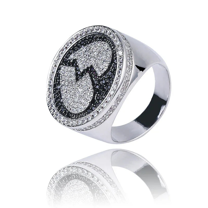 Broken Heart Hip Hop Ring | Black & Silver Two-Tone Band | Caratix