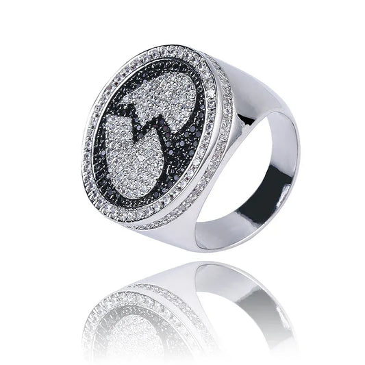 Broken Heart Hip Hop Ring | Black & Silver Two-Tone Band | Caratix