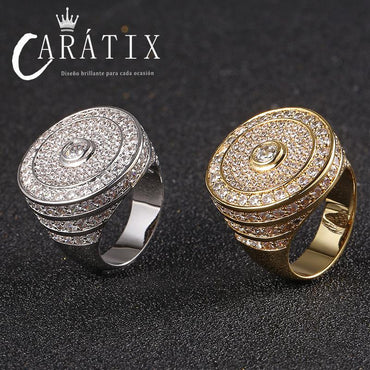 Caratix-Source Men's Classic High Quality Large Ring Real Electroplating Micro-studded Zircon Hip Hop Ring High Quality Hip Hop Ring