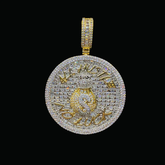 All Hustle No Luck Iced Out Letter Pendant Necklace – Custom Hip Hop Jewelry for Men – Luxury Street Style - CaratixJewelry