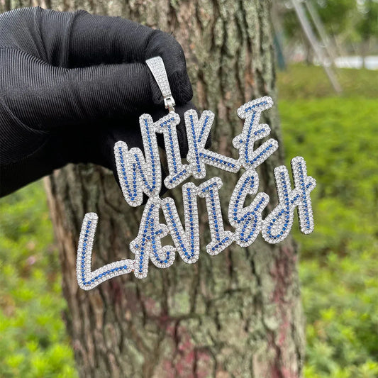 Slim Colorful Lux Iced Out Personalized Custom Name Necklace Pendant - Luxury Custom Jewelry - CaratixJewelry