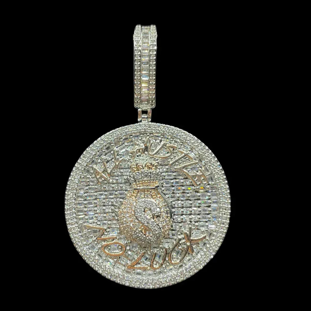 All Hustle No Luck Iced Out Letter Pendant Necklace – Custom Hip Hop Jewelry for Men – Luxury Street Style - CaratixJewelry