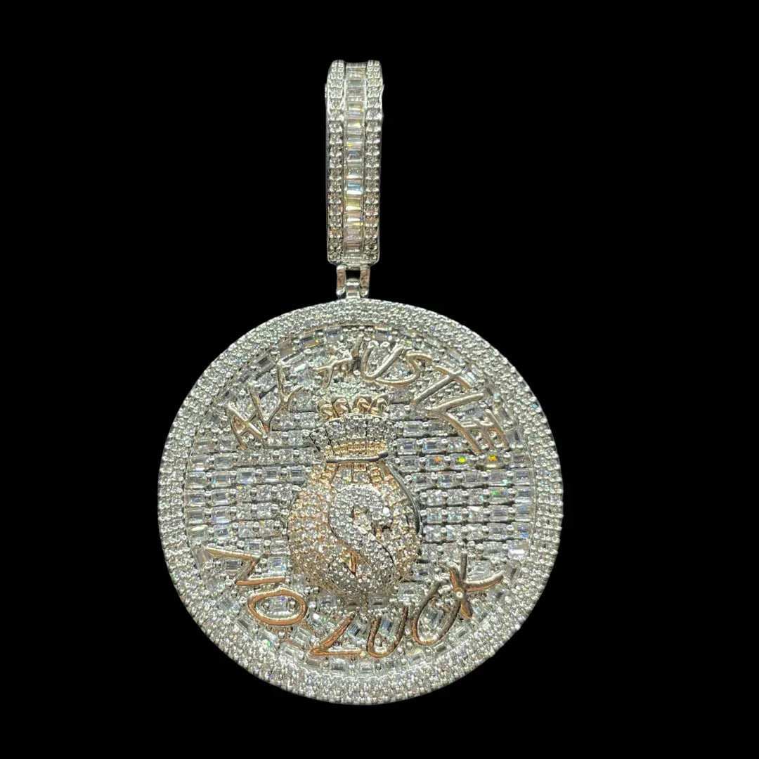 All Hustle No Luck Iced Out Letter Pendant Necklace – Custom Hip Hop Jewelry for Men – Luxury Street Style - CaratixJewelry