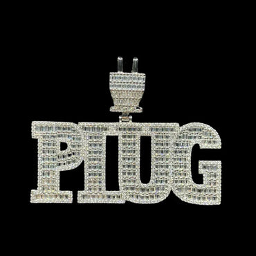 PLUG Special Bail Iced Out Letter Pendant Necklace – Custom Hip Hop Jewelry for Men - CaratixJewelry