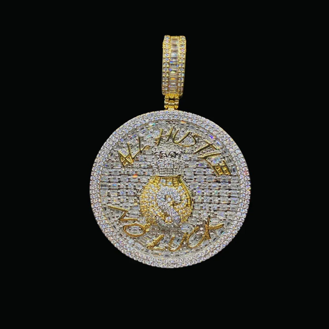 All Hustle No Luck Iced Out Letter Pendant Necklace – Custom Hip Hop Jewelry for Men – Luxury Street Style - CaratixJewelry
