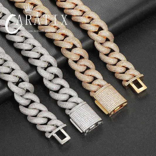 CARÁTIX - 25Mm Miami Cuban Chain Bling Zircon Jewelry Zircon Thick Link Necklace Valentine's Day Gift for Men & Girls & Boys Mothers' Day Gift #Springtok