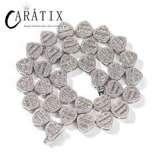 CARÁTIX - Hip Hop Micro Paved Cuban Zirconia Bling Iced Out Hearts Link Chain Necklaces for Women Men Rapper Jewelry Gift Valentine's Day Gift for Men & Girls & Boys Mothers' Day Gift #Springtok