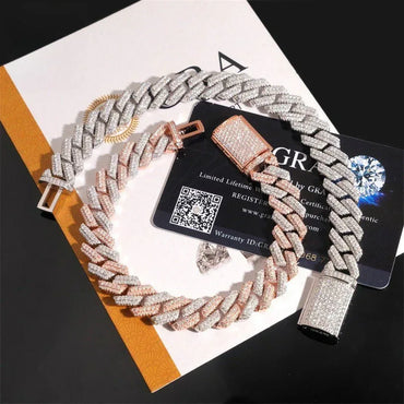 12.5mm Crescent Moissanite Cuban Link Chain – S925 Sterling Silver Iced-Out Hip Hop Men’s Trend Necklace - CaratixJewelry