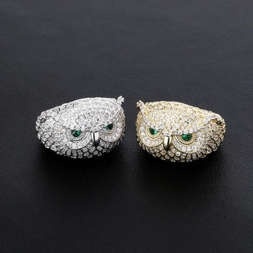 3D Iced Out Owl Ring | Textured Feather Motif Hip Hop Band | Caratix