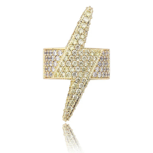 Bold Lightning Bolt Hip Hop Ring | Iced Out Zirconia Band | Caratix