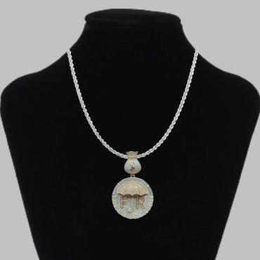 Forever Rich Umbrella Money Bag Bail Iced Out Letter Pendant Necklace – Custom Hip Hop Jewelry for Men - CaratixJewelry
