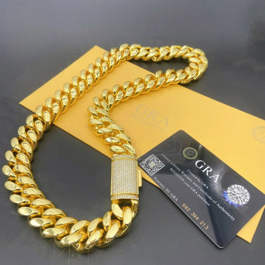 12mm / 14mm Stainless Steel Cuban Link Chain – Hip Hop Necklace with Sterling Silver Moissanite Clasp - CaratixJewelry