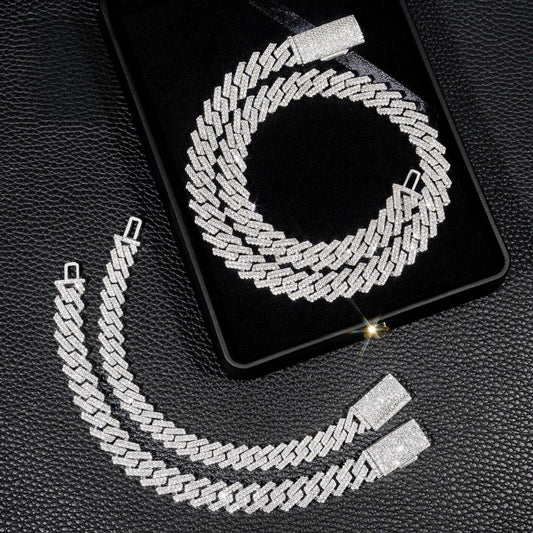12mm Iced-Out Moissanite Cuban Link Chain – S925 Sterling Silver -Cut Hip Hop Streetwear Necklace - CaratixJewelry