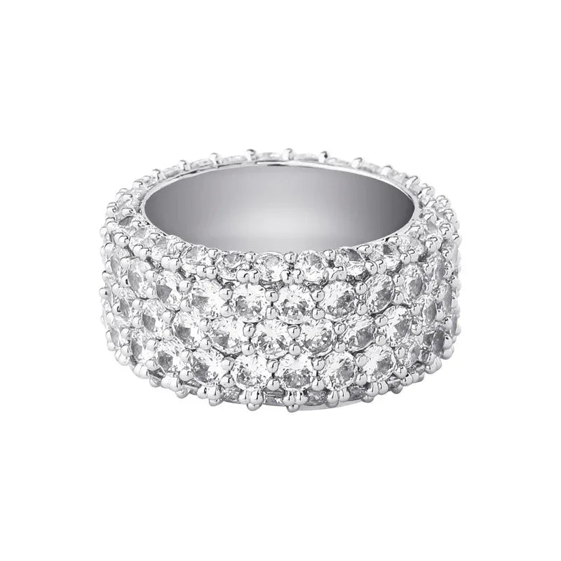 Triple Row Zirconia Hip Hop Ring | Unisex Iced Out Couple's Band | Caratix
