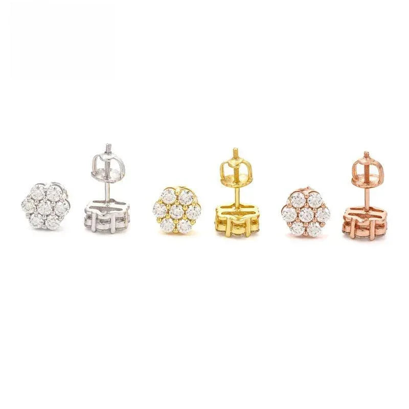S925 Silver Full Pave 8mm Flower Moissanite Stud Earrings - CaratixJewelry