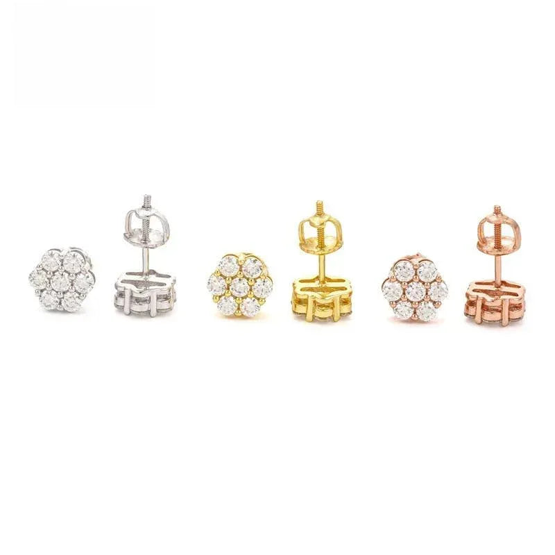 S925 Silver Full Pave 8mm Flower Moissanite Stud Earrings - CaratixJewelry