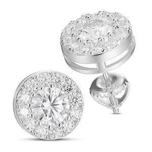 Round Lab Sterling Silver Flooded Ice Boss Life Hip Hop Earrings - CaratixJewelry