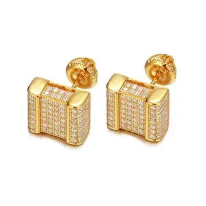 Square Cut Genuine Sterling Silver Flooded Ice Hip Hop Earrings - CaratixJewelry