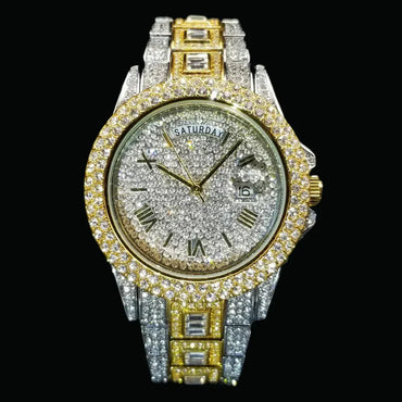 Day Date Roman Numerals VVS Iced Out Watch – Luxury Hip Hop Style - CaratixJewelry