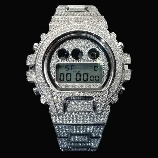 Digital LED Waterproof Chronograph Iced Out Watch – Luxury Hip Hop Watch for Men - CaratixJewelry