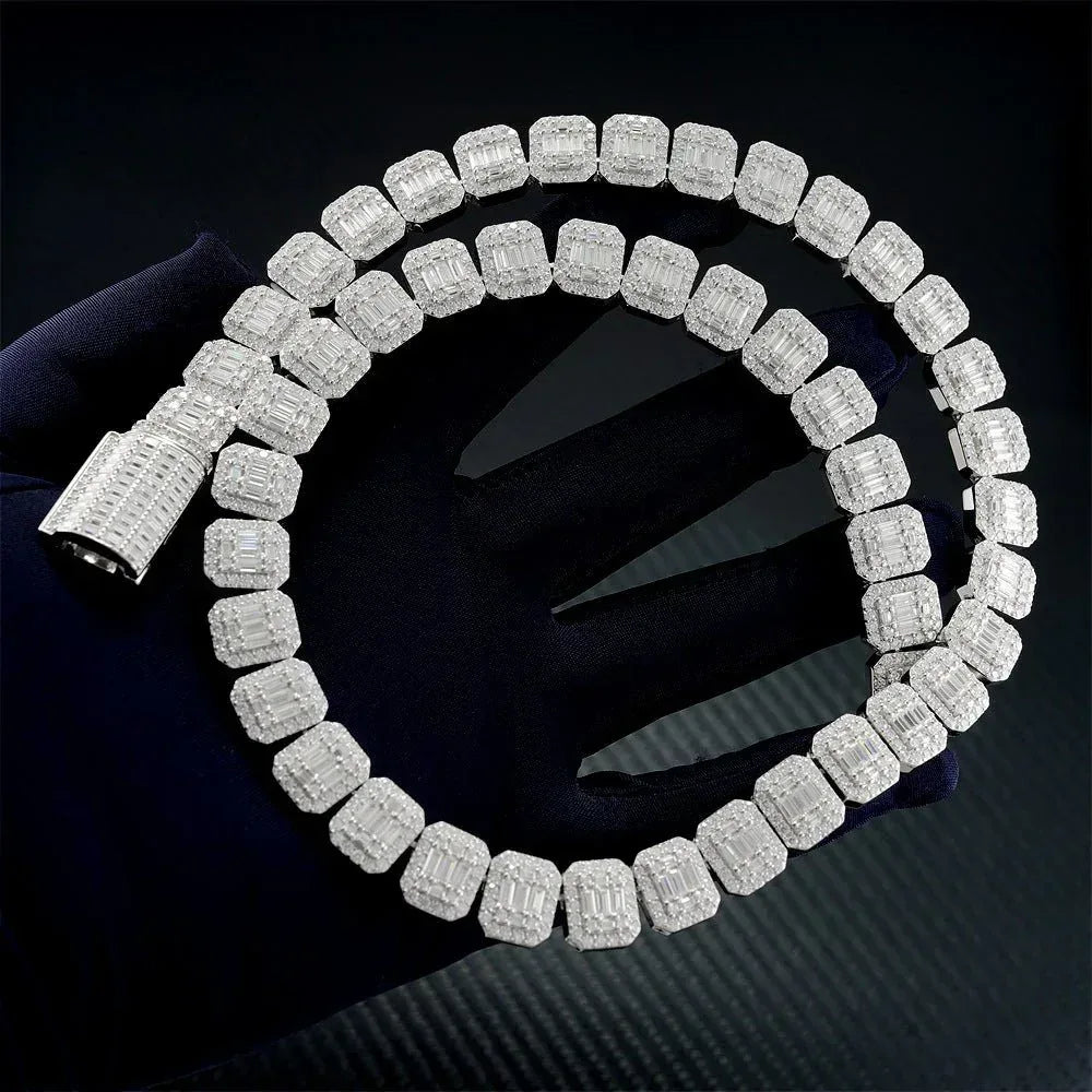 13mm Sugar-Cut Moissanite Cuban Link Chain – S925 Sterling Silver Iced-Out Hip Hop Men’s Necklace - CaratixJewelry