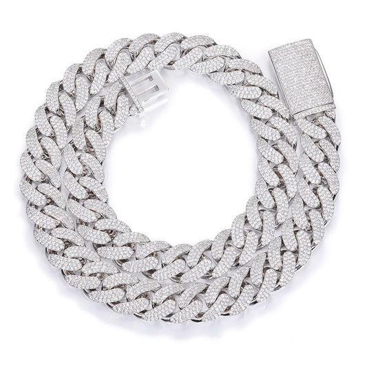 CARÁTIX – 15mm 3-Row Round Cuban Miami Link Chain Necklace | Iced Out CZ Bling Hip Hop Jewelry for Men & Women, Rapper Street Style