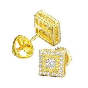 Square Big Boy VVS Lab 14k Gold Over Silver Hip Hop Earrings - CaratixJewelry