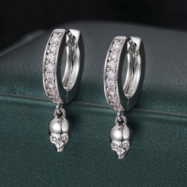 VVS Lab Skull Huggie 925 Sterling Silver Hip Hop Earrings - CaratixJewelry