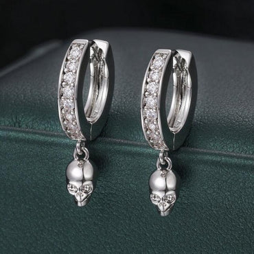 VVS Lab Skull Huggie 925 Sterling Silver Hip Hop Earrings - CaratixJewelry